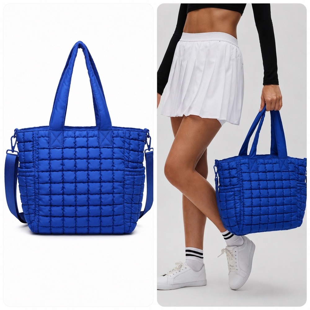 Sol and Selene Dreamer Quilted Tote Bag Cobalt Blue Puffer Crossbody 33751SS